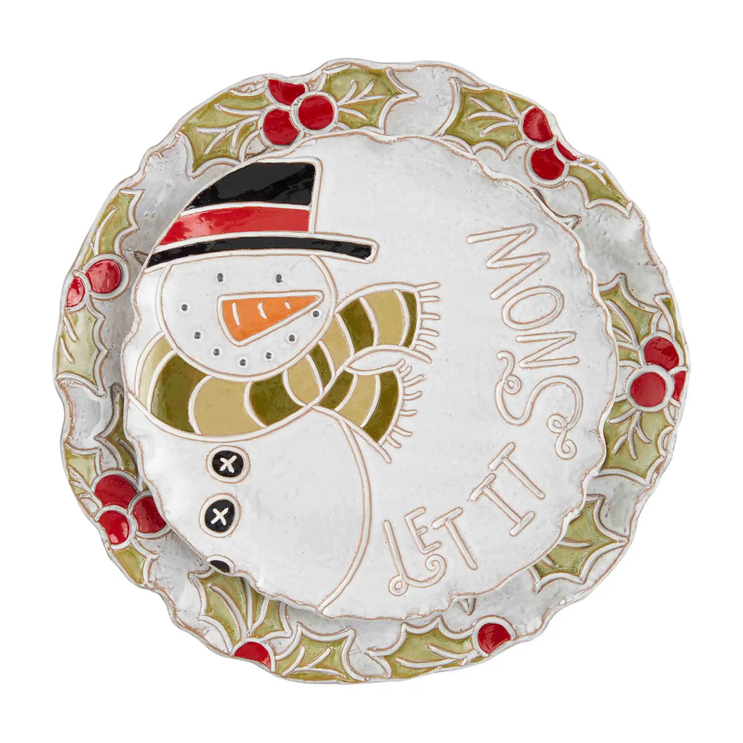 Snowman Holly Nested Platter