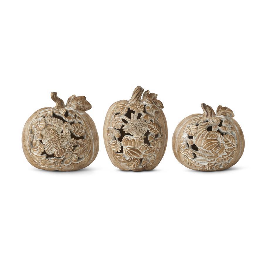 Resin WH-washed Wood Grain Thanksgiving Cutout Pumpkin
