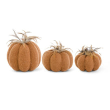 Load image into Gallery viewer, Orange Knit Pumpkin w/Wood Stem &amp; Feathers
