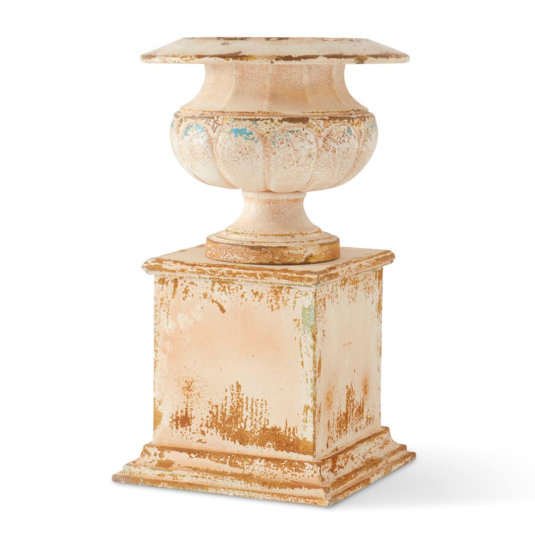 22.5 Inch Tin Rustic Cream Metal Urn w/Square Base