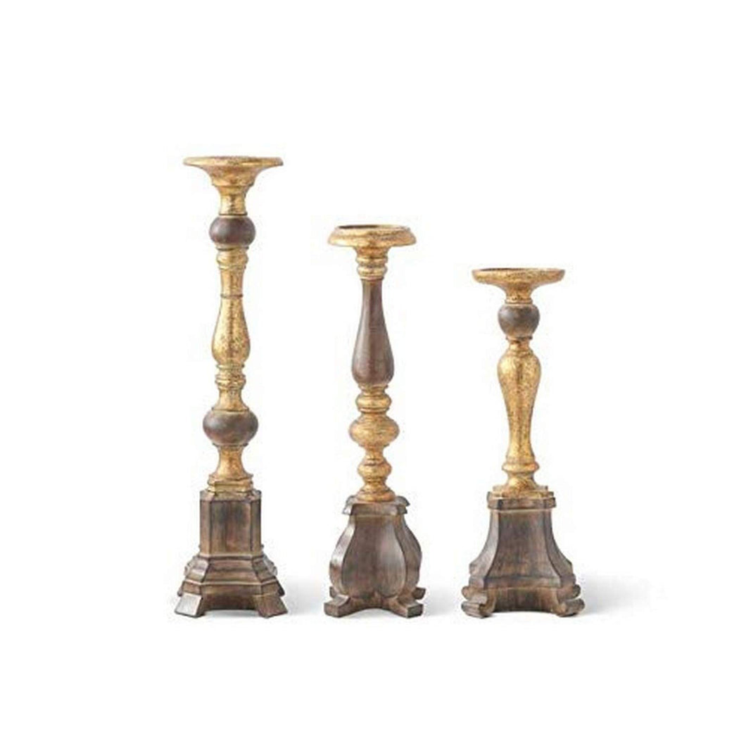 Antique Gold & Wood Tone Candleholder