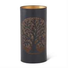 Load image into Gallery viewer, Black Metal Tree Punched Tin Candleholder
