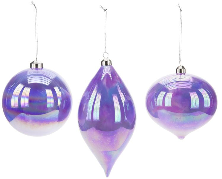 Purple Glittered Swirl Ornaments Set of 3 by Mark Roberts