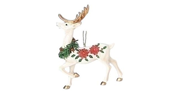 5' Deer w/Poinsettia Ornament