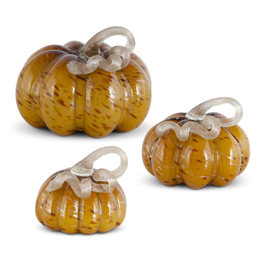 Yellow Speckled Handblown Glass Pumpkin