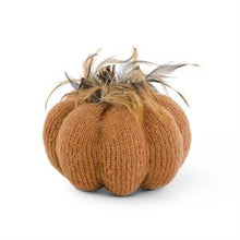 Load image into Gallery viewer, Orange Knit Pumpkin w/Wood Stem &amp; Feathers
