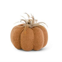 Load image into Gallery viewer, Orange Knit Pumpkin w/Wood Stem &amp; Feathers
