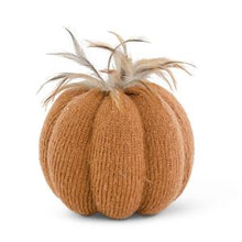 Load image into Gallery viewer, Orange Knit Pumpkin w/Wood Stem &amp; Feathers
