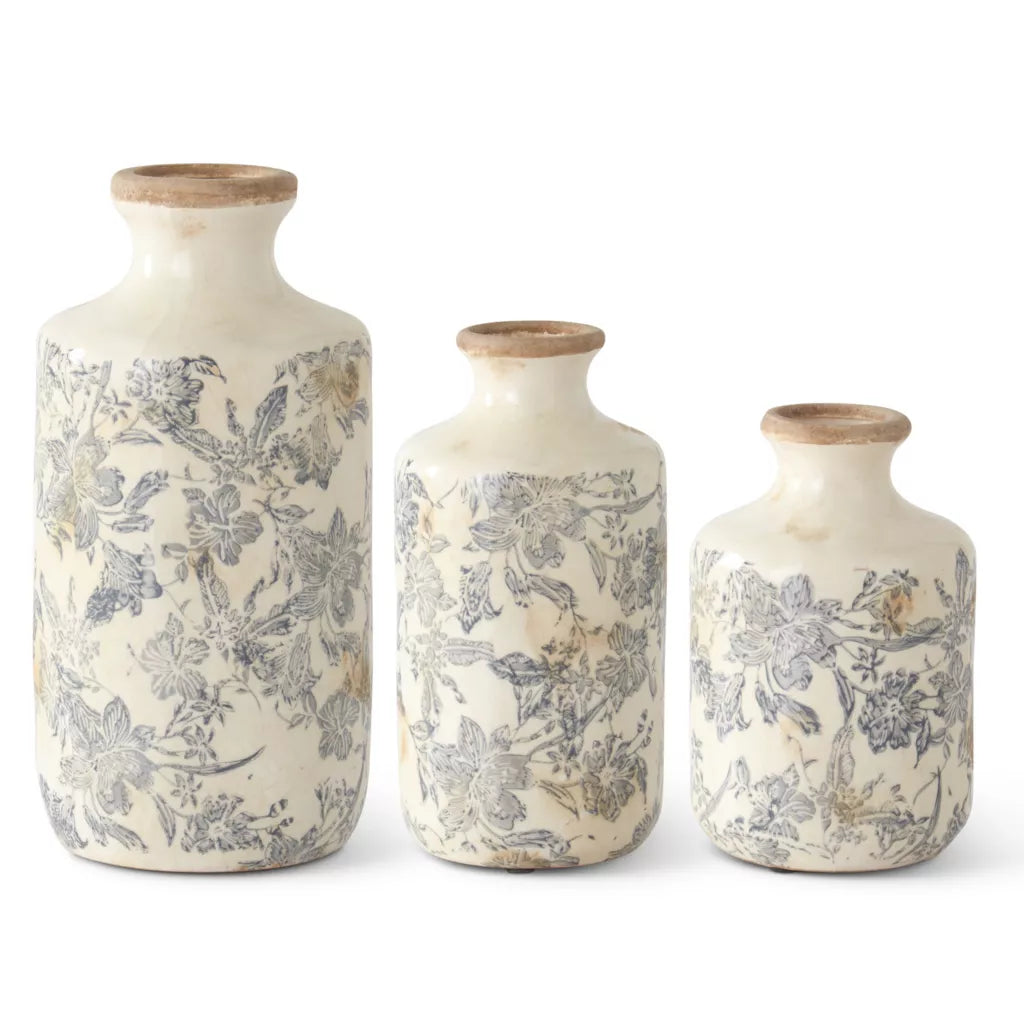 White & Gray Floral Ceramic Vase