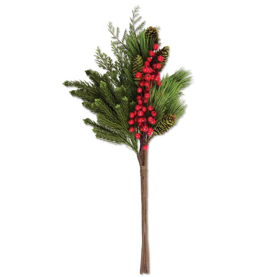 26 Inch Pine Cypress Mixed Bush w/Red Berries & Green Pinecone