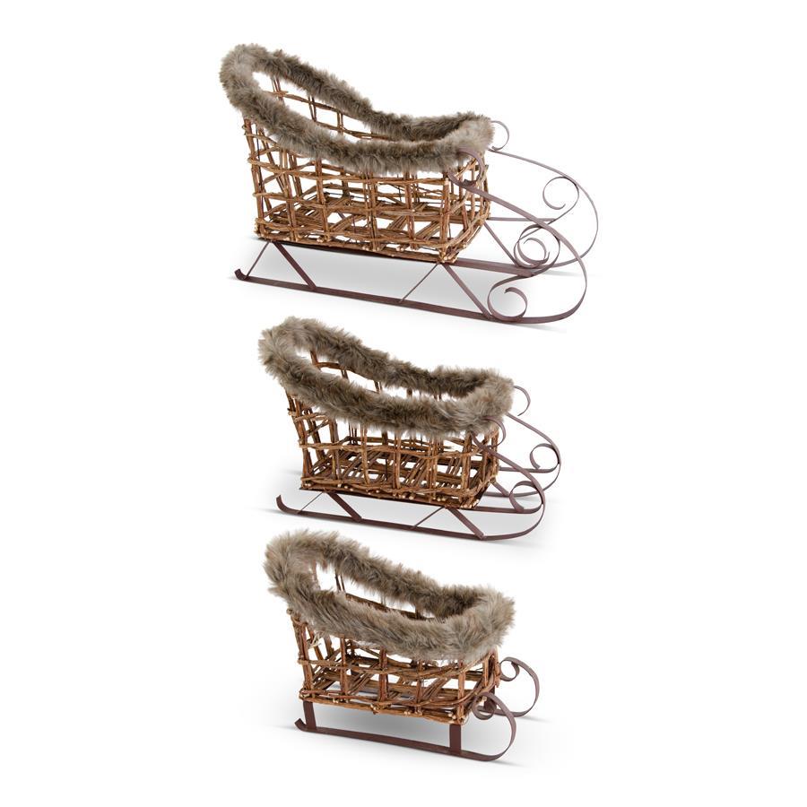 Brown Twig & Metal Sleigh w/Fur