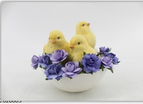 CHICKS ON THE EGG W/ FLOWER 5X5''