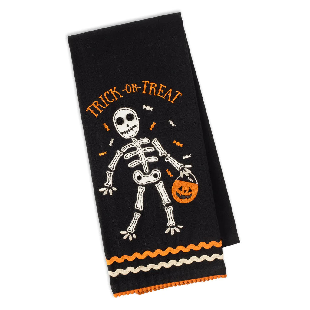 Happy Skeleton Embellished Dishtowel