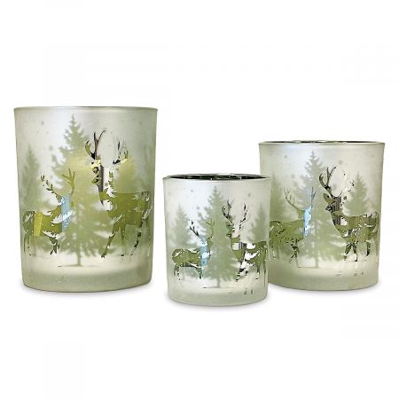 Frosted Glass w/Green Interior Deer Votive