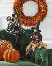 Load image into Gallery viewer, 28&quot; Sitting Sybil Witch with Broom &amp; Orange Dress
