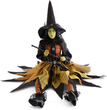 Load image into Gallery viewer, 28&quot; Sitting Sybil Witch with Broom &amp; Orange Dress
