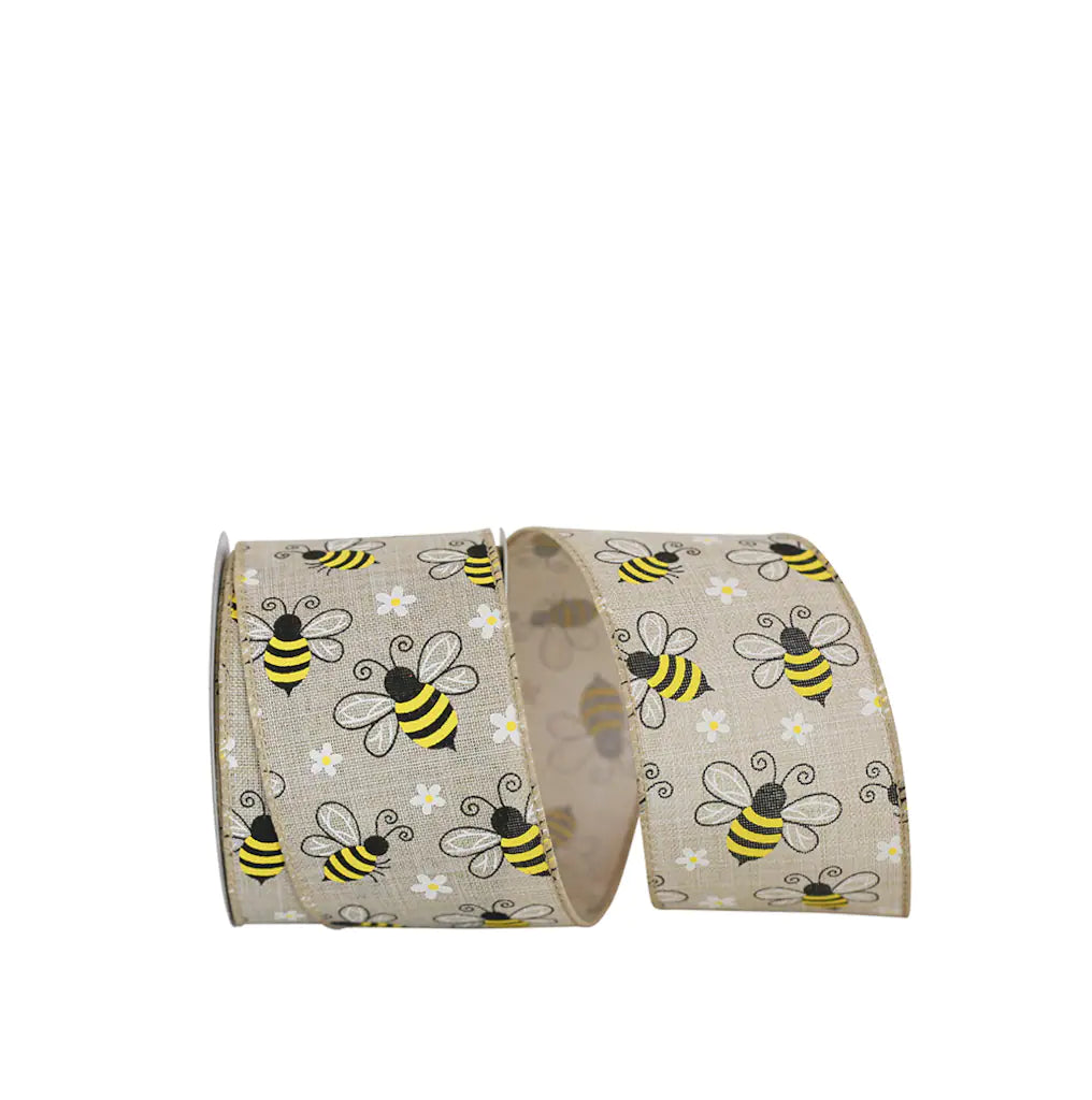 Bumble Bees Linen Wrd Edge 2.5