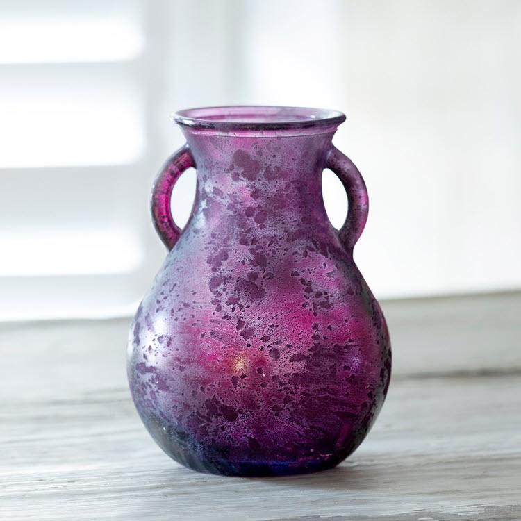 Frosted Cranberry Large Glass Vase with Handles