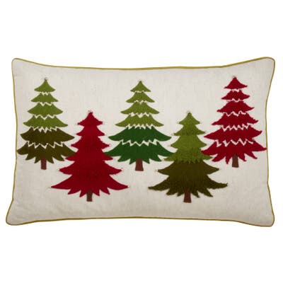 Embroidered Tree Pillow Down Filled 14x22