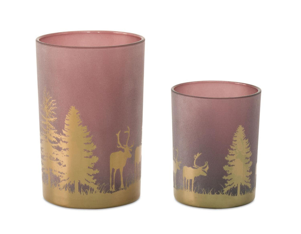 Red w/Moose Glass Candle Holder
