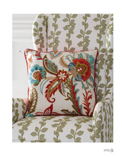 Load image into Gallery viewer, 20&quot; Square Ivory Cotton Pillow w/red blue Tan embroidered floral
