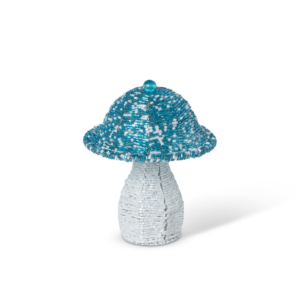 Forest Blue Glass Beaded Mushroom