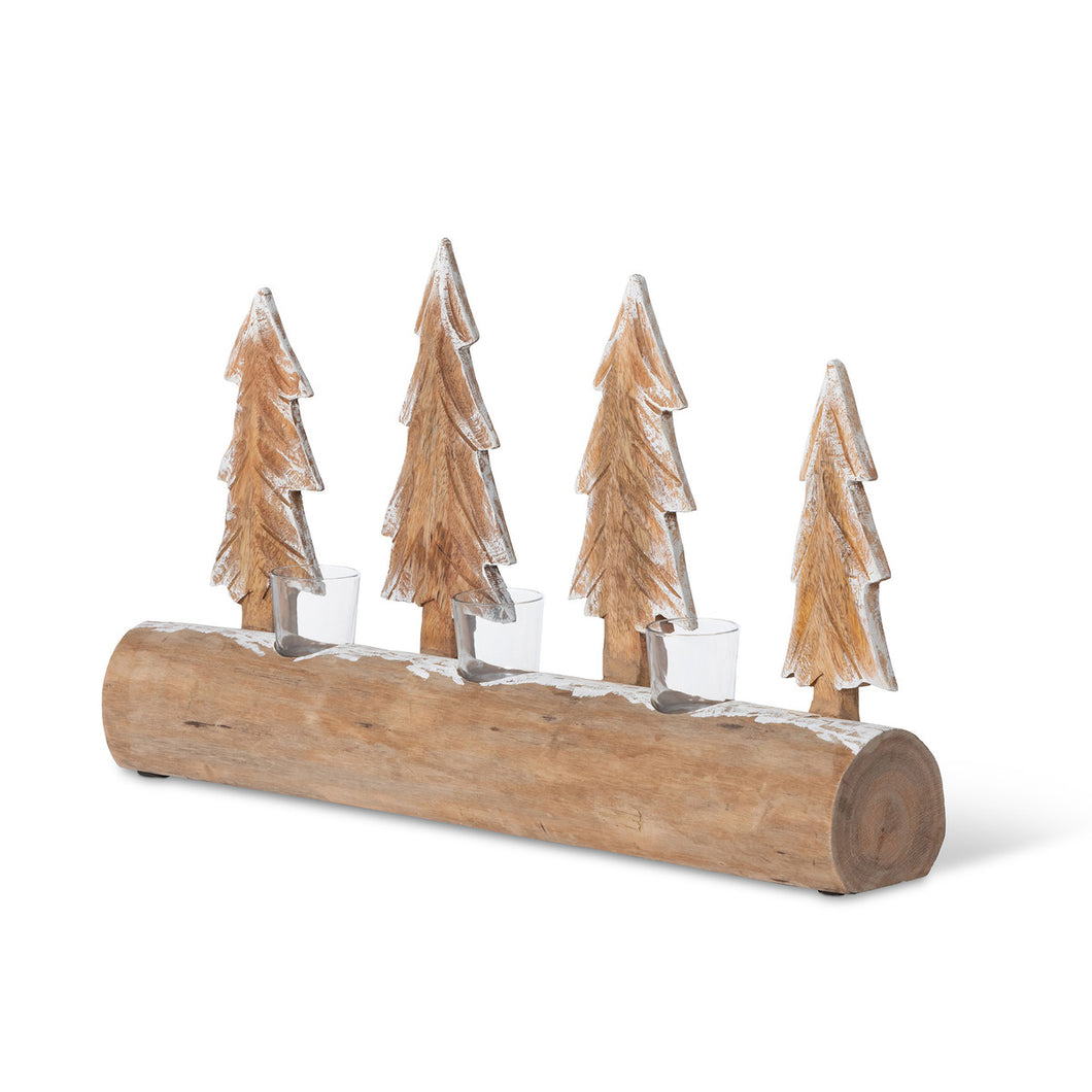 Carved Wood Fir Forest Votive Holder