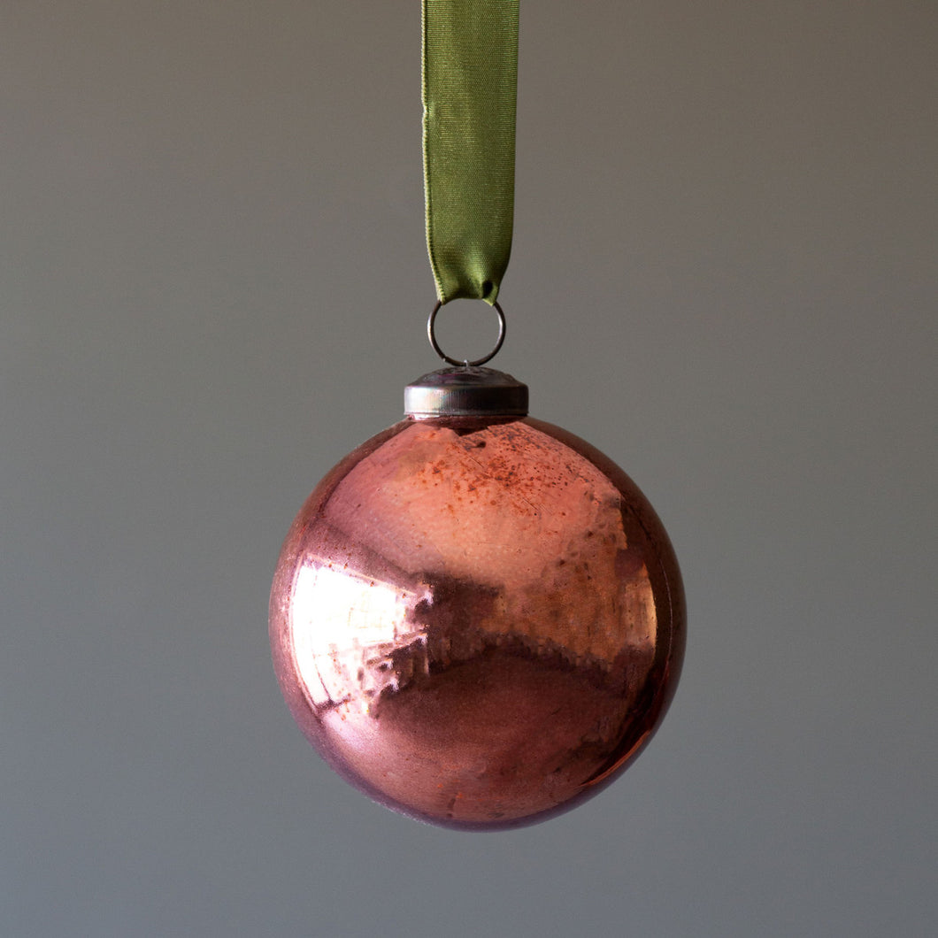 Antique Shiny Rose Glass Ball Ornament Medium