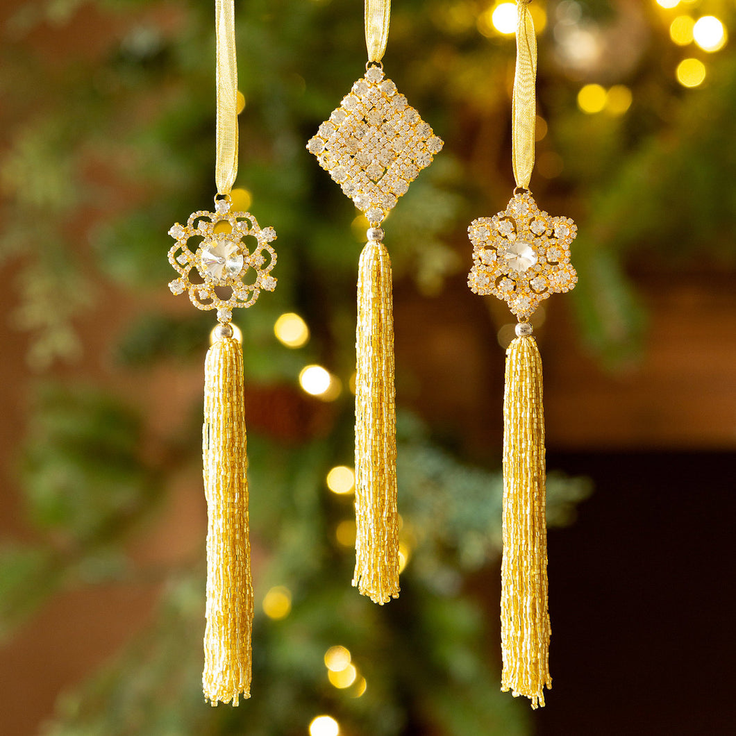 Rhinestone Beaded Tassel Ornament