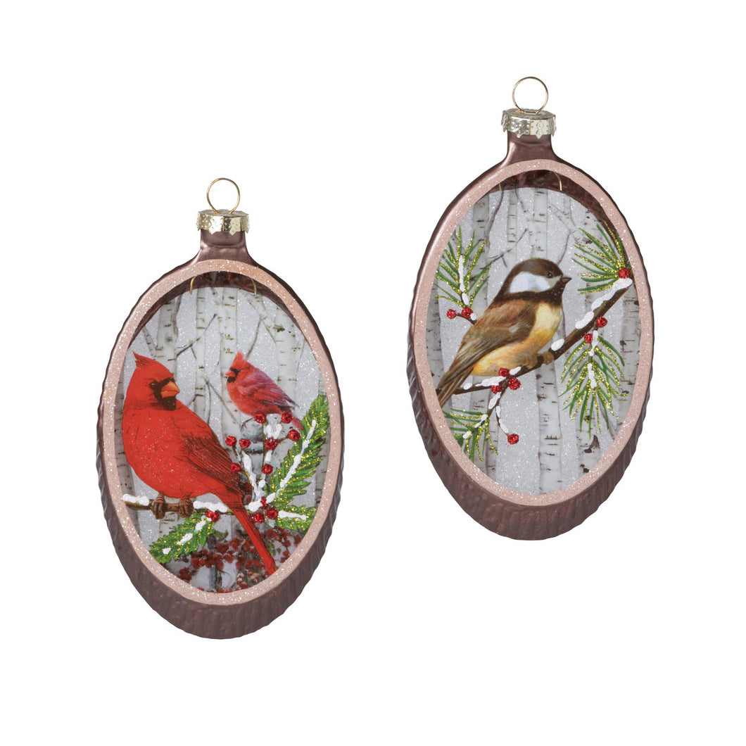 Woodland Birds on Glass Disc Ornament