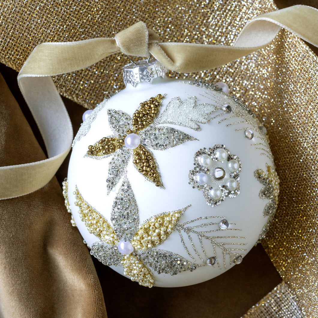 Pearl & Feather Pattern Glass Ball Ornament