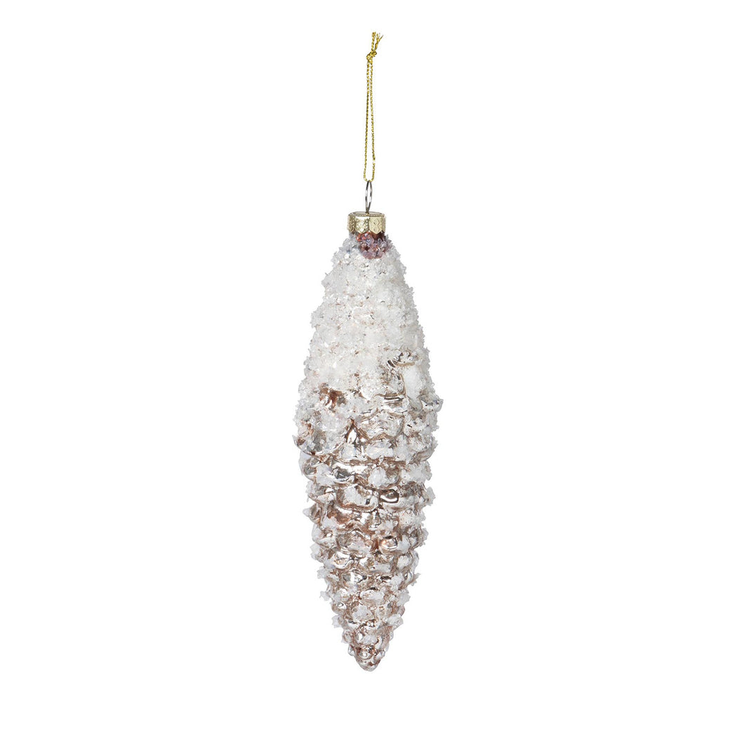 Frosted Brown Pinnacle Pine Cone Glass Ornament, Small