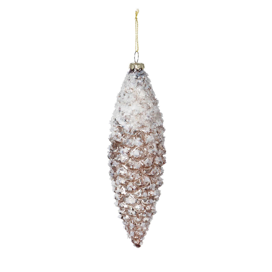 Frosted Brown Pinnacle Pine Cone Glass Ornament, Large