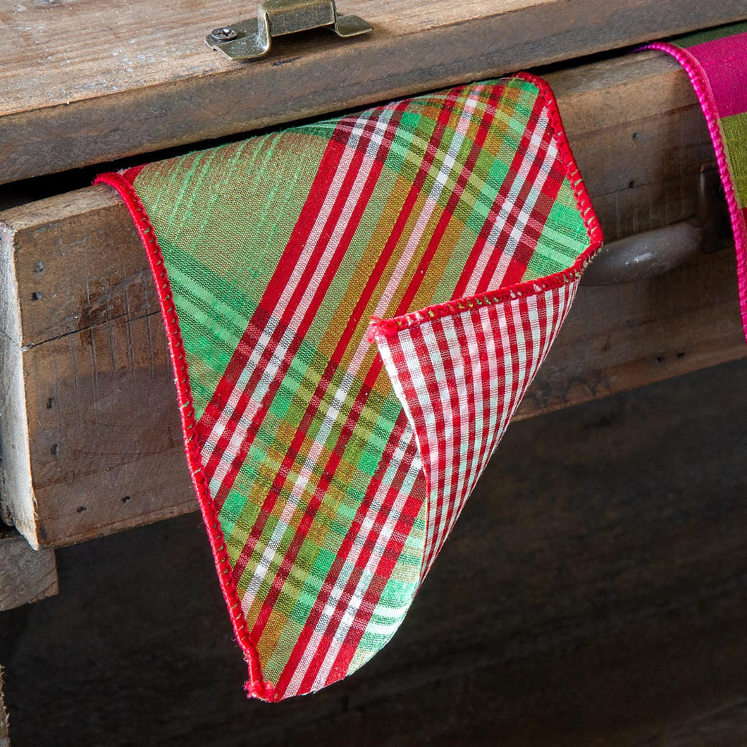 Vintage Diagonal Plaid Ribbon, Red/Green