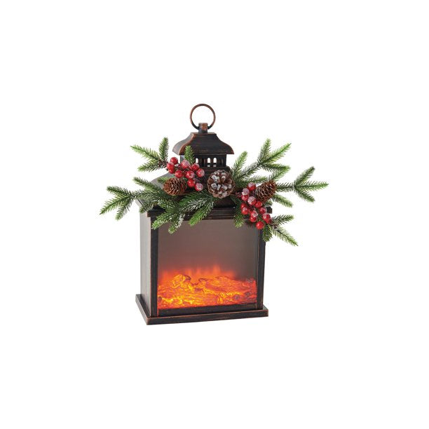 Fire Light Lantern w/ Berry Sprig