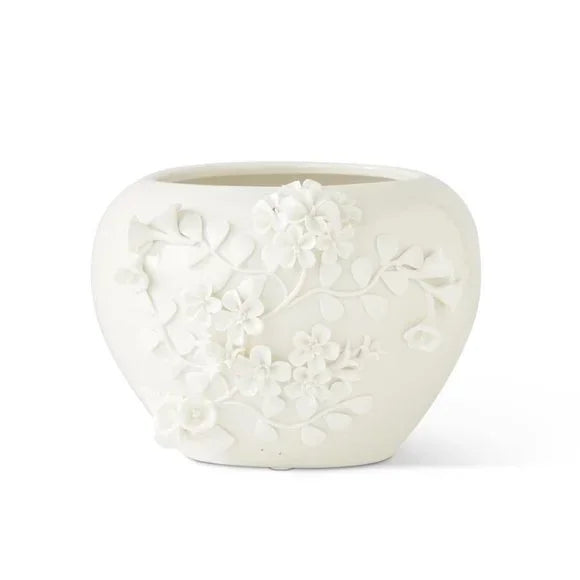 6.75 White Ceramic Pot w/Jasmine Flowers
