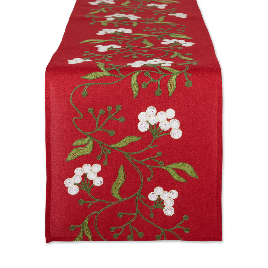 Mistlletoe Embroidered Table Runner 14 X 70